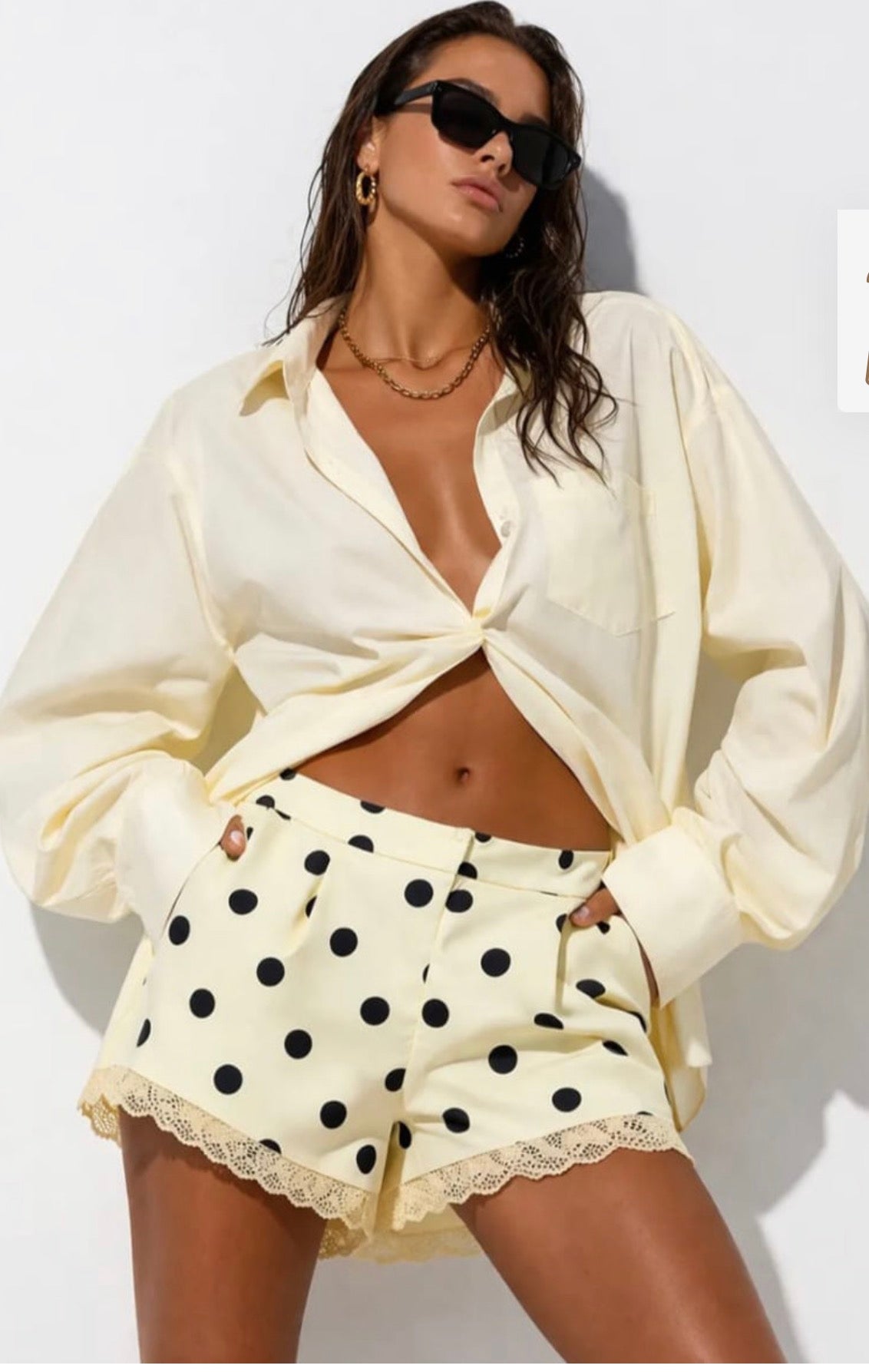 Polka Dots Lace Hem Shorts