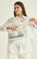 Dark Blue Beaded Tassel Clutch Bag