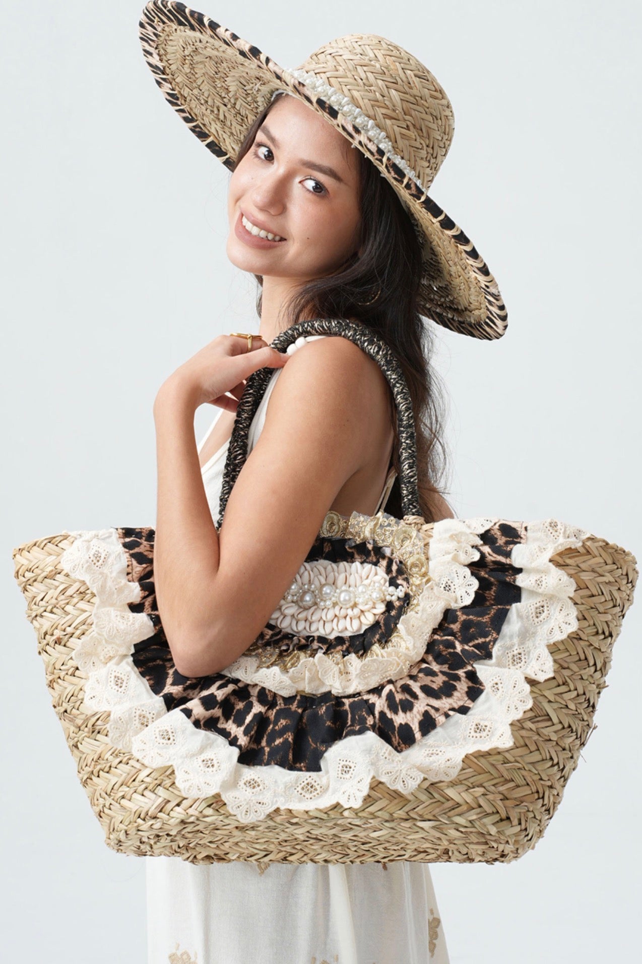 Leopard Oversized Wicker Tote Bag